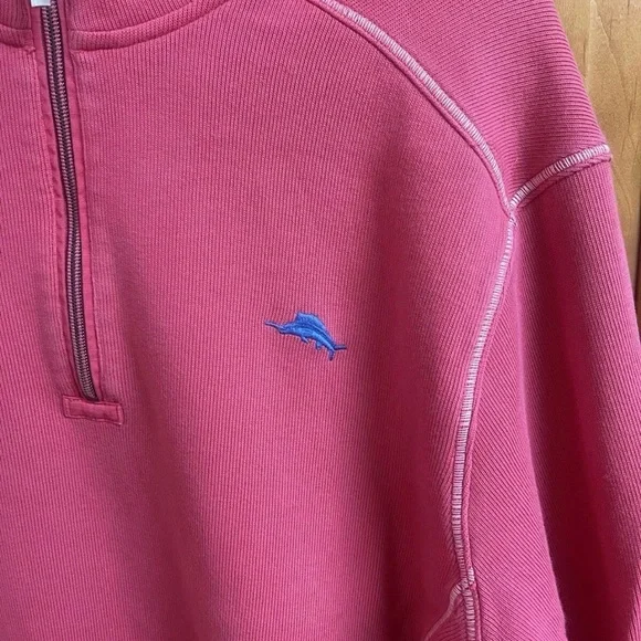 Tommy Bahama Relax Mens Large Red Long Sleeve All Cotton 1/4 zip Sweatshirt - Picture 4 of 8